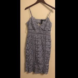 Powder Blue Bardot Lace Midi Dress